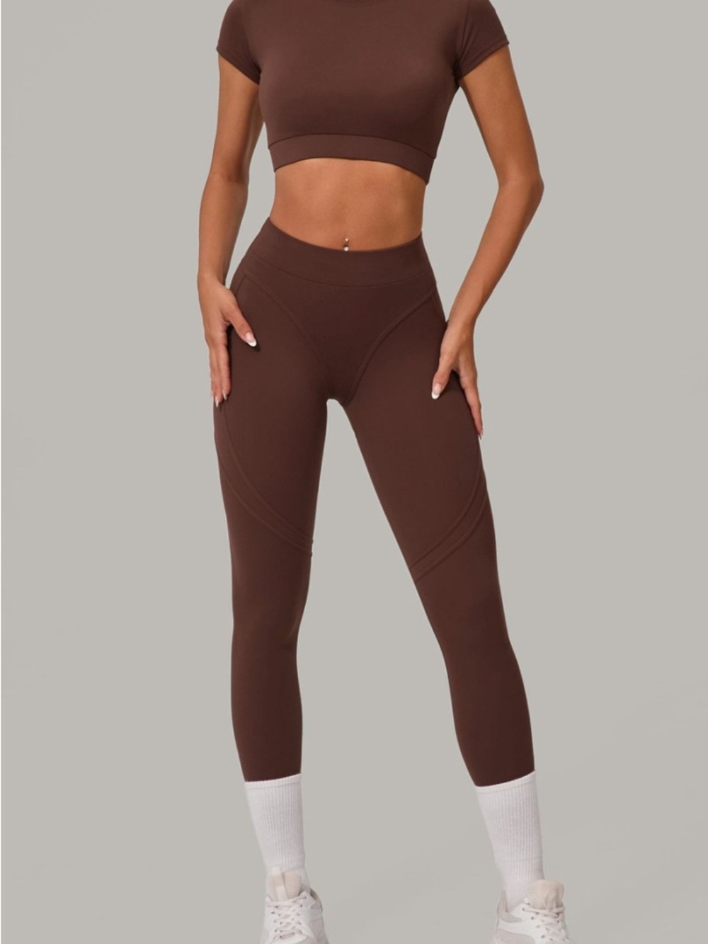 High-Waist Brown Seam Detail Leggings - Women
